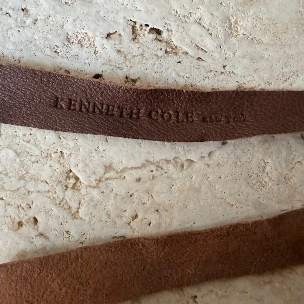 Kenneth Cole Brown Leather Bracelet | Gold Chain Detail Adjustable Cuff